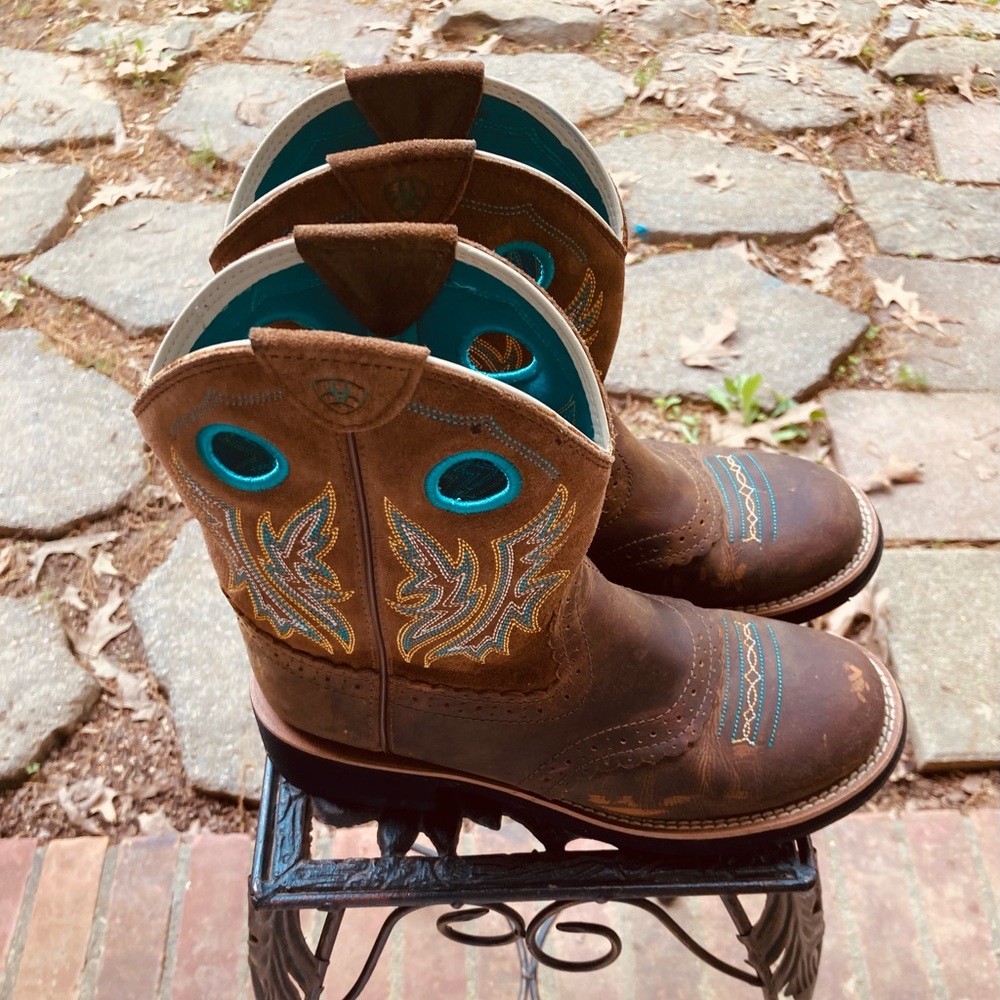 SOLD - different platform Brown and Teal Western Cowboy Boots Fat Baby “Shelia” - Picture 13 of 13